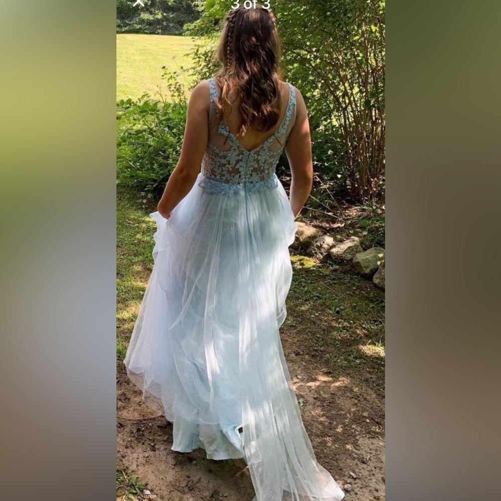 Elegant Light Blue Lace Gown